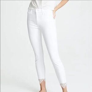 MOTHER Looker Dagger Ankle Fray Lace Hem Jeans Glass Slipper White Size 26